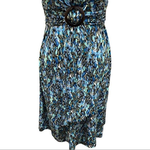 Studio I Blue Printed Ruched & Buckle Waistband Dress Sz 6 - Picture 7 of 16